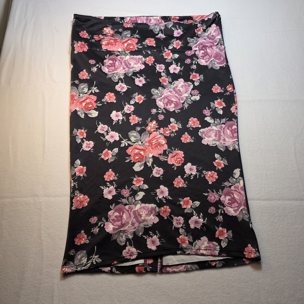Torrid Black Skirt with Pink Floral Design